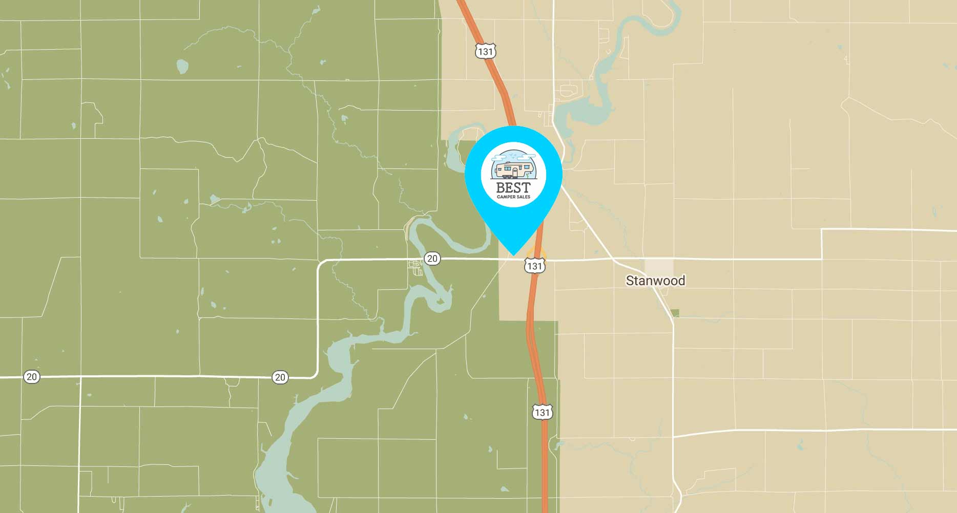 Map showing location of Best Camper Sales near Big Rapids, MI